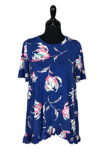 Load image into Gallery viewer, Ruffle Hem Blue Floral Tunic