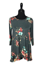 Load image into Gallery viewer, Ruffle Hem Gray Floral Tunic