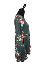 Load image into Gallery viewer, Ruffle Hem Gray Floral Tunic
