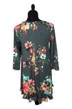 Load image into Gallery viewer, Ruffle Hem Gray Floral Tunic