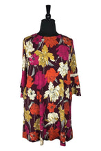 Load image into Gallery viewer, Burgundy Floral Tunic Flounce Sleeve