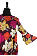 Load image into Gallery viewer, Burgundy Floral Tunic Flounce Sleeve