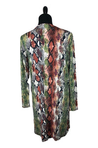 Snake Print Open Front Long Cardigan