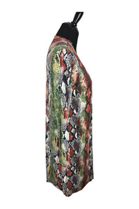 Snake Print Open Front Long Cardigan