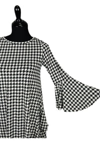 B&W Houndstooth Bell Sleeve Tunic