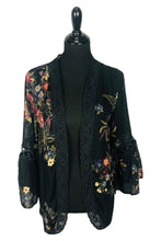 Load image into Gallery viewer, Floral Crochet Trim Open Front Kimono