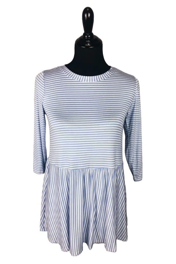 Light Blue & White Stripe Peplum Top