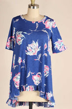 Load image into Gallery viewer, Ruffle Hem Blue Floral Tunic