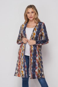 Snake Print Open Front Long Cardigan